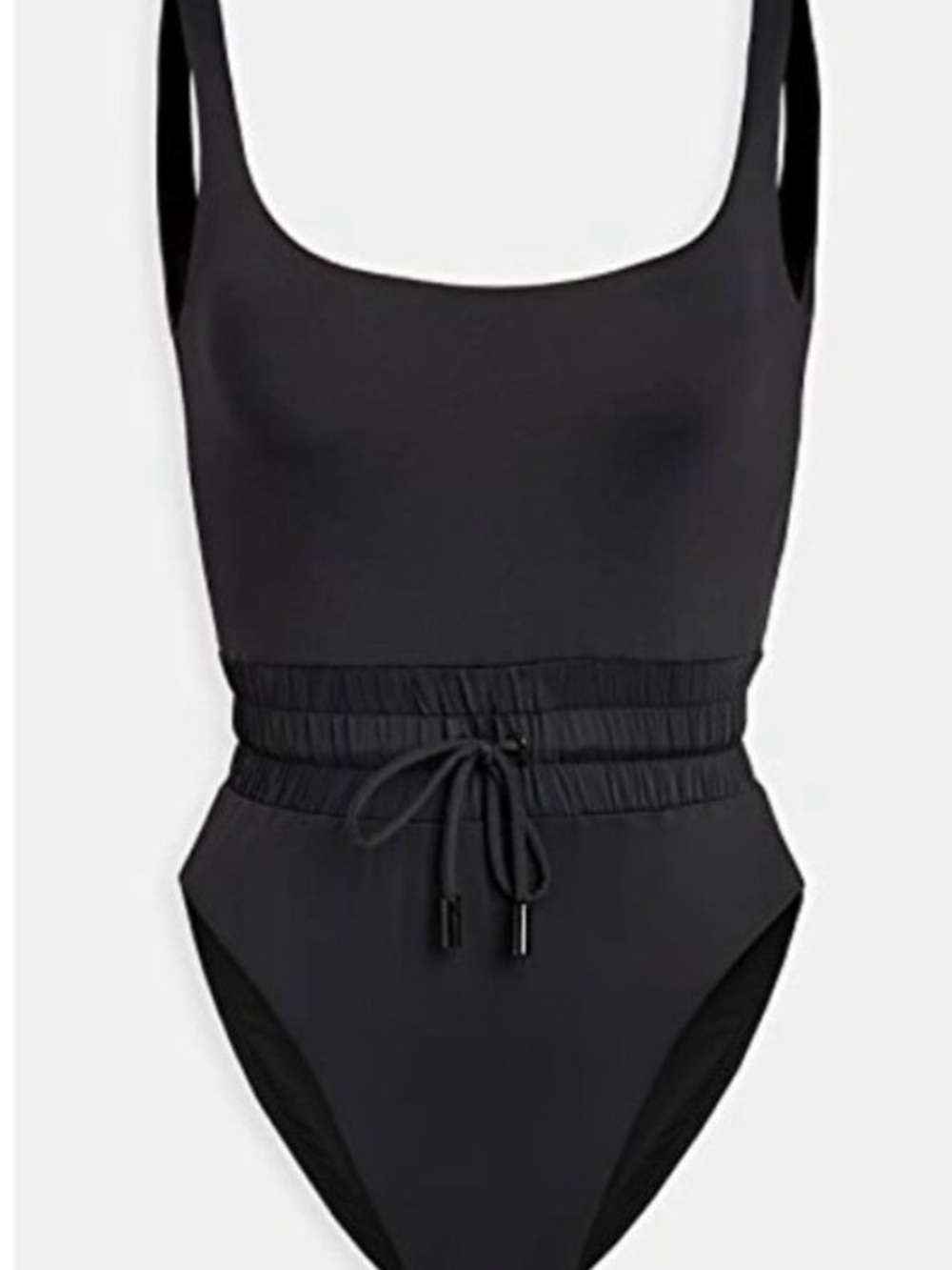 Good American Black Scoop-Neck One-Piece Swimsuit with Drawstring Waist